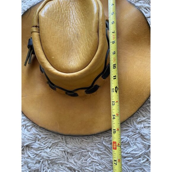 Mens Outback Hat Woven Embossed Tan Hard Leather Cowboy Black Australian - Picture 9 of 13